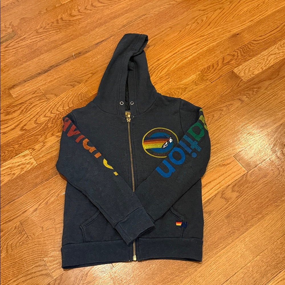 Aviator Nation Venice Hoodie with Rainbow Emblem Size 10 Girls EUC